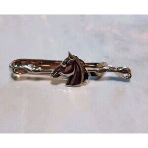 Vintage Swank Tie Clip Bar Horse Head Design Gold Tone 2"